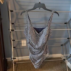 L.L. Bean Navy and White One Piece Swimsuit